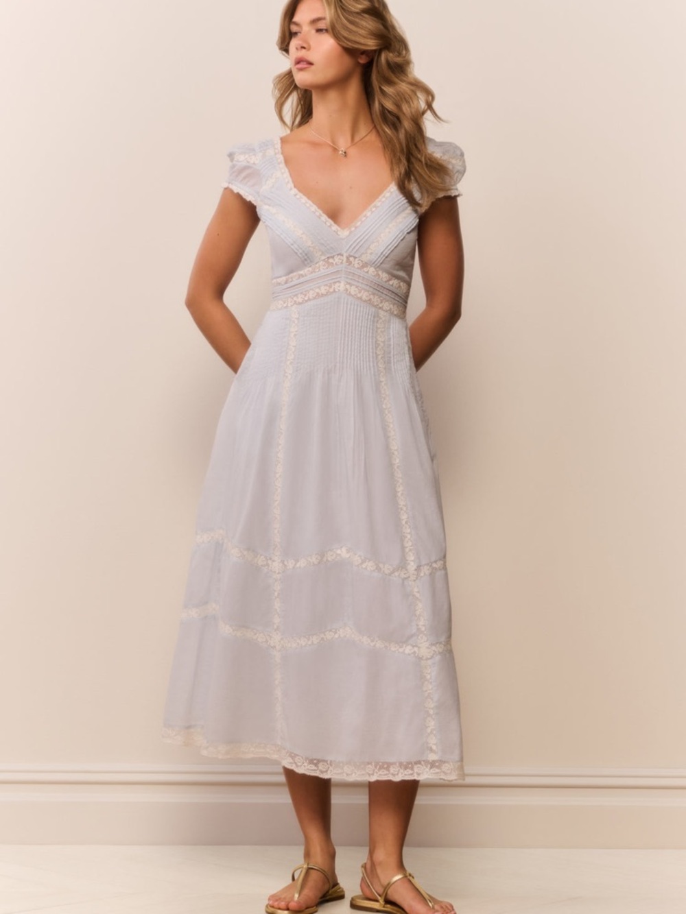 NWT LoveShackFancy Suvi Heritage Midi Dress - Baby Bluebell / Small